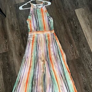 Chic Wide Leg Watercolor Striped Jumpsuit